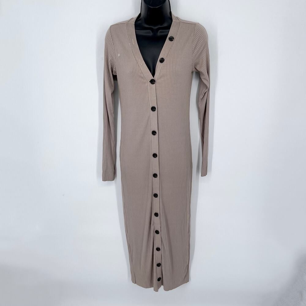 Enza Costa Womens Viscose Rib Midi Long Sleeve Dress *FLAW* NEW Sz S Oatmeal